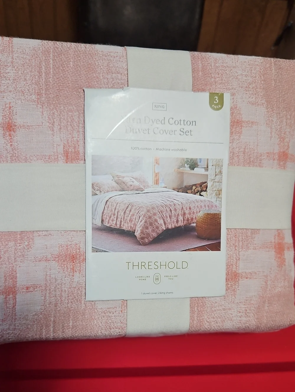 THRESHOLD YARN DYED KING COTTON DUVET SET: PINK IKAT: NEW WITH TAGS